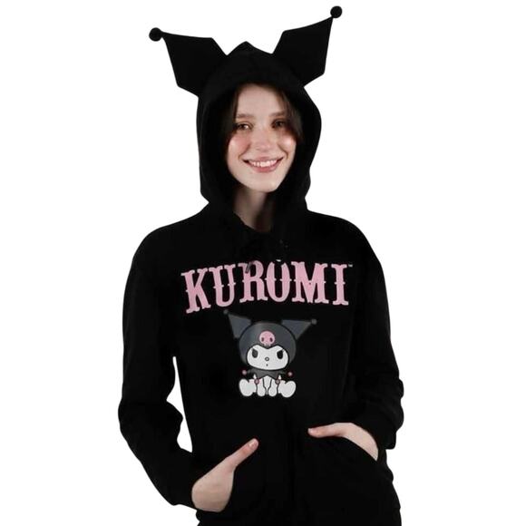 KUROMI HOODIE SWEATSHIRT 3D EARS SZ XSKANGAROO POCKET GOTH CORE RARE KAWAII - Picture 1 of 14